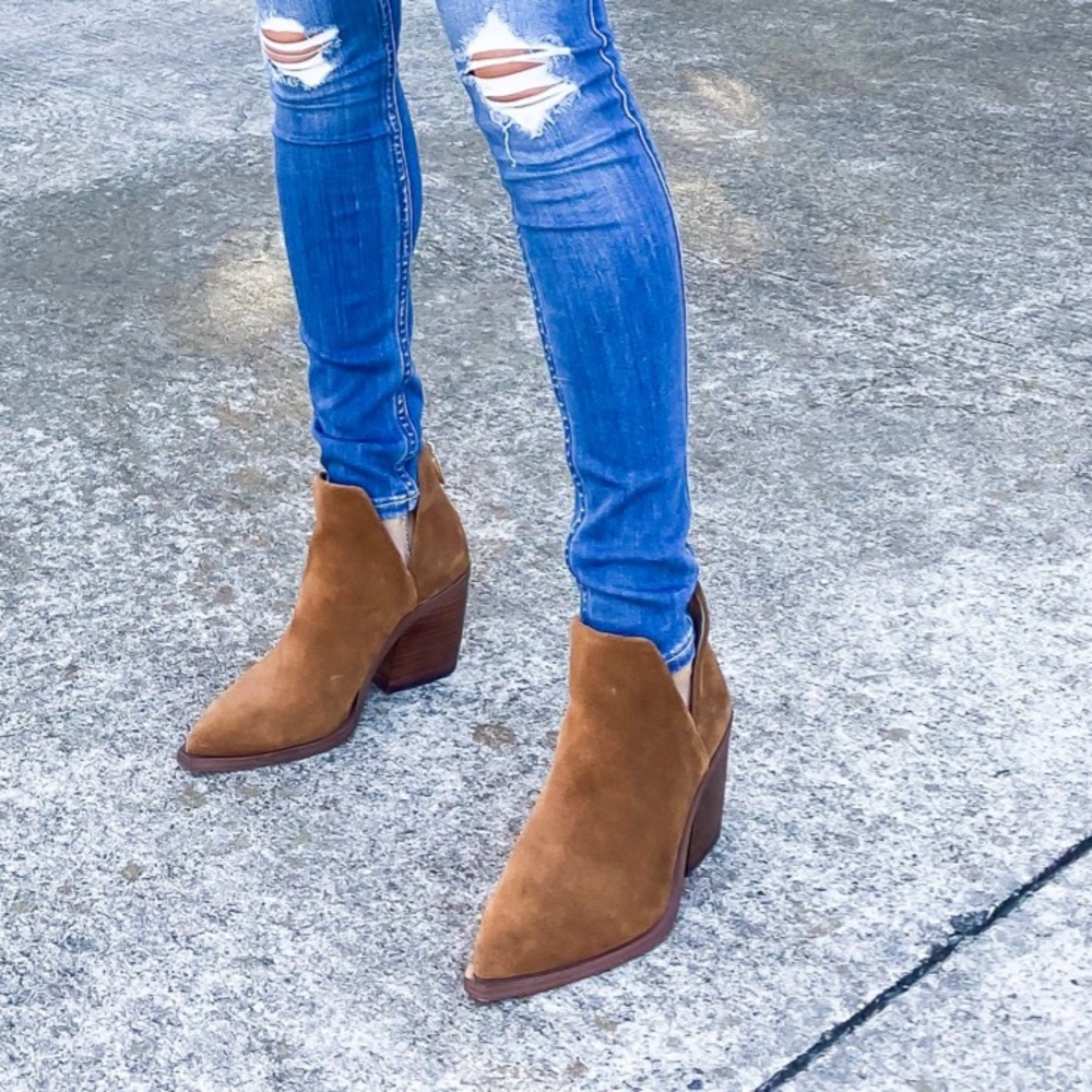 Tan booties pointed size 7